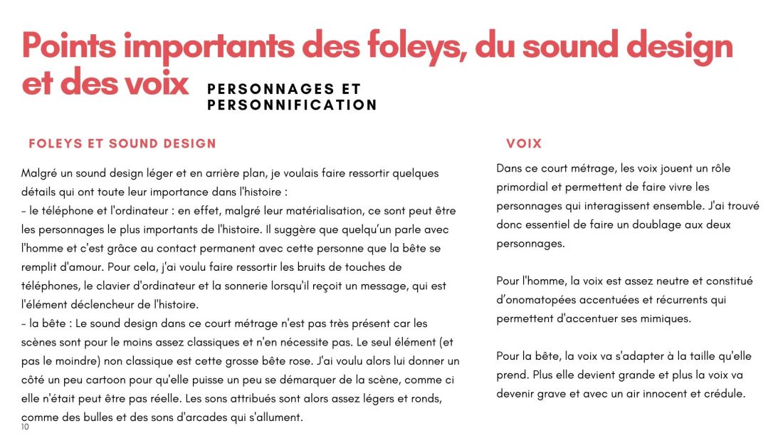 Points importants des foleys, du sound design et des voix